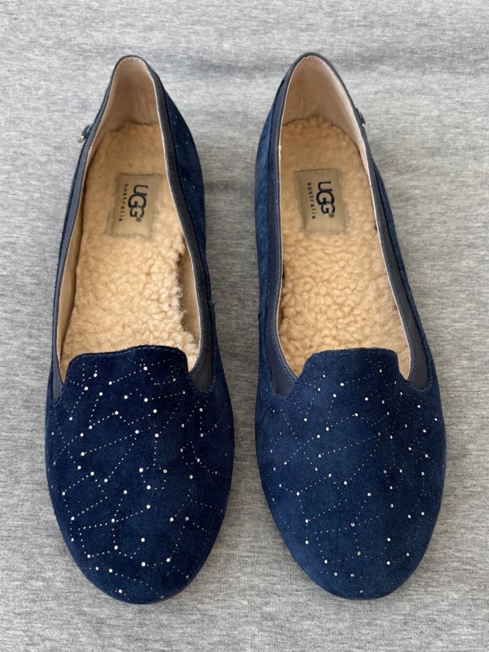 UGG Bentlie Constellation Flat 8.5 Navy Suede Swarovski Crystal Loafer Cozycore
